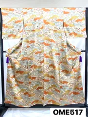 【着物】小紋　袷　正絹　街並み　屋形船　雲文　風景　着物　和装　OME517