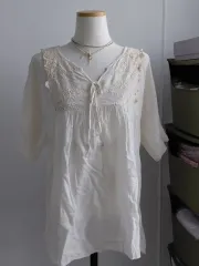 日本ヴィンテージ アイボリー レース 半袖 ブラウス