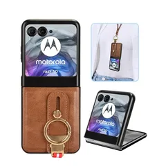 【新品】 Motorola Razr 50 / 50S / 50d M-51E 用 ケース YAJOJO 手首とキックスタンド機能 肩掛け ストラップ付き 耐衝撃 レンズ保護 合皮レザーー + TPUケース 革の質感 画面レンズ保護 落下防止 携帯カバー  0