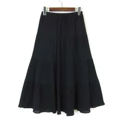 ジーユー GU ティアード マキシ スカート フレア 楊柳 シアー シフォン ロング コットン S 黒 ブラック