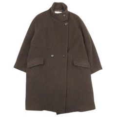 美品 45R フロート縮絨 カシュクールドレス ウールコート ブラウン 2 