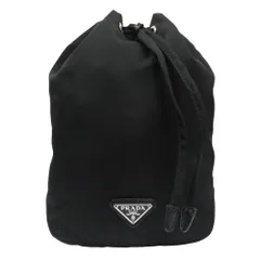 美品 PRADA プラダ ナイロン 巾着 ポーチ バッグ トライアングルロゴ 三角ロゴプレート 黒 ブラック メンズ レディース 古着 中古 USED