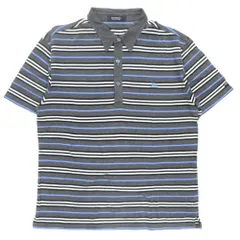 美品 BURBERRY BLACK LABEL バーバリーブラックレーベル ポロシャツ シャツ カットソー 半袖 ボーダー ストライプ ロゴ 刺繍 3 グレー メンズ 古着 中古 USED