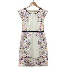 美品 Chesty チェスティ フラワープリント フレンチスリーブ ワンピース サイズ1 ホワイト系 マルチカラー レディース 古着 中古 USED