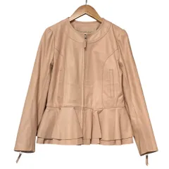 美品 Chesty チェスティ ゴートレザー ペプラム ノーカラージャケット サイズ0 ピンクベージュ レディース 古着 中古 USEDのサムネイル