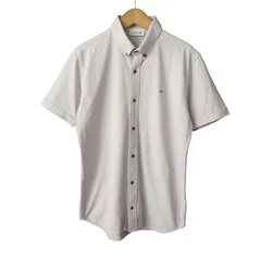 ラコステ LACOSTE シャツ 半袖 ボタンダウン 銀ワニ コットン ポリエステル リネン 3 ライトグレー