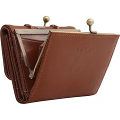 三つ折り財布 レディース 本革 イタリアンレザー がま口 小銭入れ 大容量 ミニ財布 小さい コンパクト シンプル ショートウォレット ダークブラウン