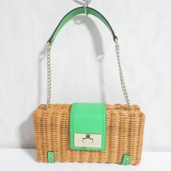 美品 kate spade new york ケイトスペード ターンロック チェーンショルダーバッグ カゴバッグ ベージュ×グリーン レディース 古着 中古 USED