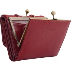 三つ折り財布 レディース 本革 イタリアンレザー がま口 小銭入れ 大容量 ミニ財布 小さい コンパクト シンプル ショートウォレット レッド