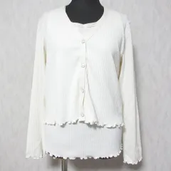 美品 A.P.C. アーペーセー ロゴ刺繍 コットンリブニット キャミソール カーディガン アンサンブルニット 4114423 アイボリー レディース 古着 中古 USEDのサムネイル