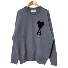 美品 AMI Alexandre Mattiussi アミ アレクサンドル マテュッシ COEUR OVERSIZE INTARSIA SWEATER ADC ニット セーター L グレー メンズ 古着 中古 USEDのサムネイル