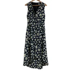 美品 Alice+Olivia アリスオリビア フラワープリント シルクブレンド ノースリーブ ロングワンピース サイズ2 ネイビー レディース 古着 中古 USED