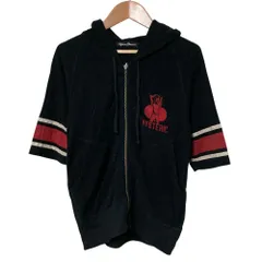 美品 HYSTERIC GLAMOUR ヒステリックグラマー パイル地 半袖パーカー フリーサイズ ブラック レディース 古着 中古 USED