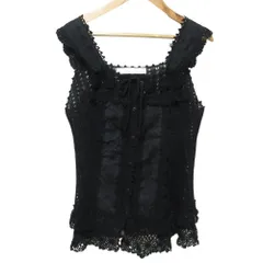 美品 PINK HOUSE ピンクハウス レースニット ノースリーブ ブラウス タンクトップ ブラック レディース 古着 中古 USED