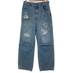 美品 Ray BEAMS レイビームス クラッシュ リペア デニムパンツ 1 ブルー レディース 古着 中古 USEDのサムネイル
