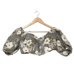 美品 Three Four Time スリーフォータイム フラワープリント オフショルダー シアートップ サイズ38 グレー レディース 古着 中古 USED