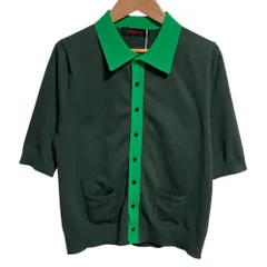 未使用 CABaN キャバン ポリエステル バイカラーカーディガン ニットシャツ フリーサイズ グリーン レディース 古着 中古 USED