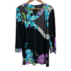 LEONARD】 レオナールチュニック 花柄プリント七分袖カンカン素材 LEONARD】 レオナールチュニック 花柄プリント七分袖カンカン素材