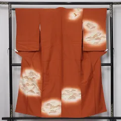 付下げ 袷 身丈153cm 裄丈63cm 正絹 Aランク ぼかし 金彩 Sサイズ 広衿 インフォーマル 波 千鳥 朱系 1218-11974