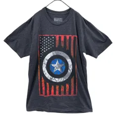 マーベル キャプテン・アメリカ Tシャツ M 盾 ストライプ 灰【3111】