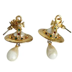 良品 Vivienne Westwood ヴィヴィアンウエストウッド ドロップ フェイクパール オーブ ピアス アクセサリー ゴールドカラー レディース 古着 中古 USED