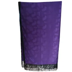 美品 LANVIN ランバン ヴィンテージ ペイズリー柄 ウール シルク フリンジ 大判ストール パープル ブラック レディース 古着 中古 USEDのサムネイル