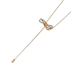 新品同様 SWAROVSKI スワロフスキー Lifelong Bow Necklace ラインストーン リボン チェーン ネックレス ゴールドカラー レディース 古着 中古 USED