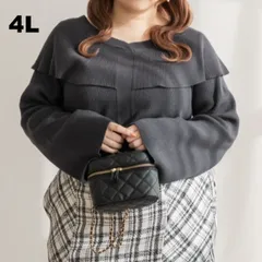 大きいサイズ CLETTE フレアスリーブニット  4L ゆったり クレット 通勤コーデ リブニット 体型カバー ぽっちゃり チャコールグレー