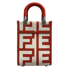 FENDI(フェンディ) ハンドバッグ美品  サンシャイン ショッパー 8BS051 レッドオレンジ×白 マークジェイコブスコラボ レザー