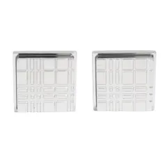 未使用 BURBERRY バーバリー チェック スクエア カフス ボタン カフリンクス スーツ アクセサリー ブラス シルバー メンズ 古着 中古 USED