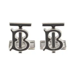 未使用 BURBERRY バーバリー モノグラムロゴ カフス ボタン カフリンクス スーツ アクセサリー ブラス シルバー/ブラック メンズ 古着 中古 USED