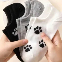 セール☆肉球靴下 6足セット レディース ソックス スニーカーソックス くるぶしソックス 可愛い モノクロ 白黒 新品未使用  猫