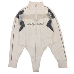 美品 PRANK PROJECT プランクプロジェクト モーターサイクル トラック ボディスーツ ジャケット スウェット レース F アイボリー レディース 古着 中古 USED