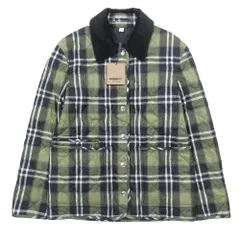 未使用 BURBERRY バーバリー ステンカラー キルティングジャケット 衿コーデュロイ ブルゾン チェック柄 グリーン XS レディース 古着 中古 USED