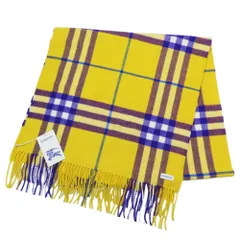 未使用 BURBERRY バーバリー カシミヤ100％ チェック柄 マフラー ダニエル・リー ストール フリンジ 近年モデル イエロー メンズ レディース 古着 中古 USED