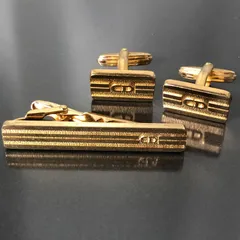 Christian Dior クリスチャンディオール ネクタイピン カフス CDロゴ ゴールドカラー タイバー タイクリップ スーツ ビジネス 2点セット メンズアクセサリー■S334