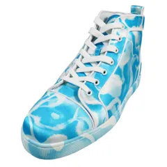 未使用 CHRISTIAN LOUBOUTIN  クリスチャンルブタン ハイカットスニーカー サテンプリント シューズ 43 ライトブルー ホワイト メンズ 古着 中古 USED