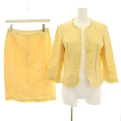 エムズグレイシー M'S GRACY セットアップ 上下 ジャケット 七分袖 タイトスカート ミニ フリンジ 麻 リネン 38 40 黄色 イエロー HD-424339 HD-427363 /HN ■ECE004