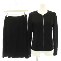 ポールスチュアート PAUL STUART セットアップ 上下 ノーカラージャケット フレアスカート ひざ丈 ウール 4 6 黒 ブラック JYB50-685-09 JYB70-685-09 /HN ■ECE004