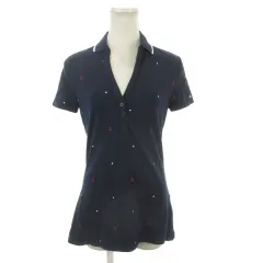 トミーヒルフィガー TOMMY HILFIGER ポロシャツ S 紺 ネイビー 半袖 Vネック 錨柄 総柄 ロゴ /MN45 ■ECA004