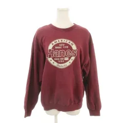 ヘインズ Hanes トレーナー スウェット クルーネック 長袖 プリント L 赤 ボルドー /AH7 ■ECA004