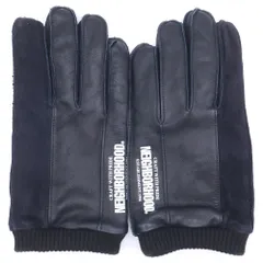 NEIGHBORHOOD (ネイバーフッド) 22AW LEATHER PANEL GLOVE ロゴプリント レザー パネル切替 グローブ 手袋 ブラックのサムネイル