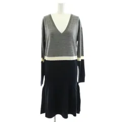 ラコステ LACOSTE 28 ニットワンピース ミモレ ロング Vネック ウール 40 グレー 白 ホワイト 黒 ブラック EF1940 /AN45 ■BM