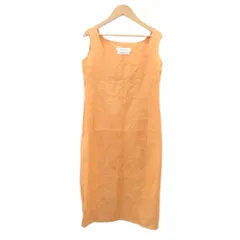 マックスマーラ MAX MARA 白タグ ワンピース ミモレ丈 麻 リネン シルク混 40 L  オレンジ ノースリーブ スクエアネック 無地 /SY13 ■GY60