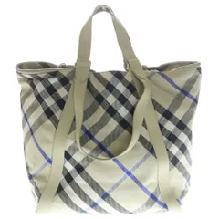 BURBERRY (バーバリー) ノバチェック トートバッグ ハンドバッグ ベージュ×ブルー キャンバス×レザー 8089791 シルバー金具のサムネイル