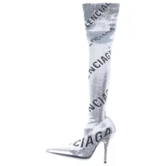 BALENCIAGA (バレンシアガ) Knife Allover Logo 110mm Over-the-knee Boots in Silver ナイフ ニーハイブーツ 731973-W2D31-8010 シルバーのサムネイル