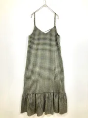 Heather ヘザー HE070072EM 定価6600円 スソフリル チェック柄 キャミソール ワンピース sizeF/緑×紺 ■■レディース