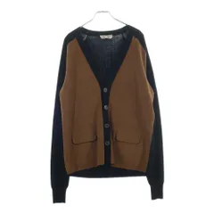 HERMES (エルメス) フロントボタン レザー切替 ドッキング 長袖ウールニットカーディガン ブラック/ブラウンのサムネイル