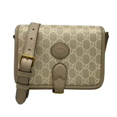 GUCCI(グッチ) ショルダーバッグ美品  GGスプリーム 658542 グレーベージュ×アイボリー レザー