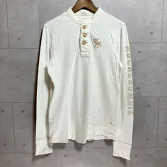 Abercrombie&Fitch アバクロ ヘンリーネック カットソー ロンT ロングスリーブ Tシャツ スウェット 長袖 トップス M 刺繍 ホワイト 白 メンズ SU-10-1